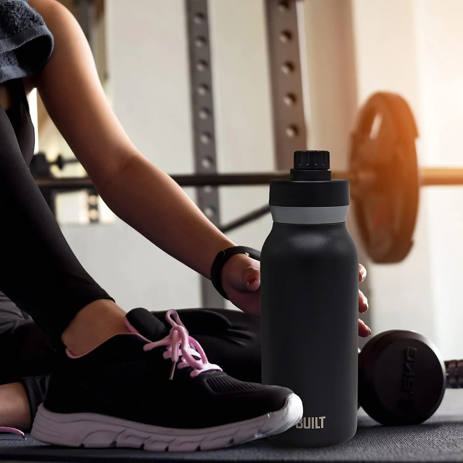 BUILT 32 Ounces Wide Mouth Cascade Double Wall Vacuum Insulated Stainless Steel Bottle with Chug Lid, Black and White Nightfall Tie Dye
