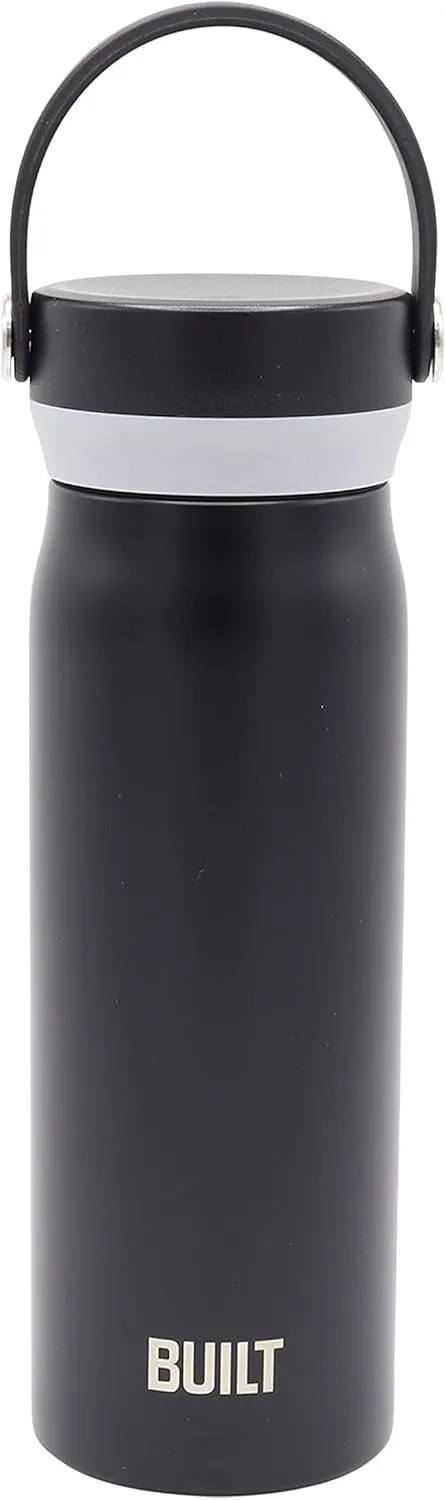 BUILT Cascade Double Wall Vacuum Insulated Stainless Steel Wide Mouth Water Bottle with Comfort Grip and Carry Handle Lid, 20 ounces