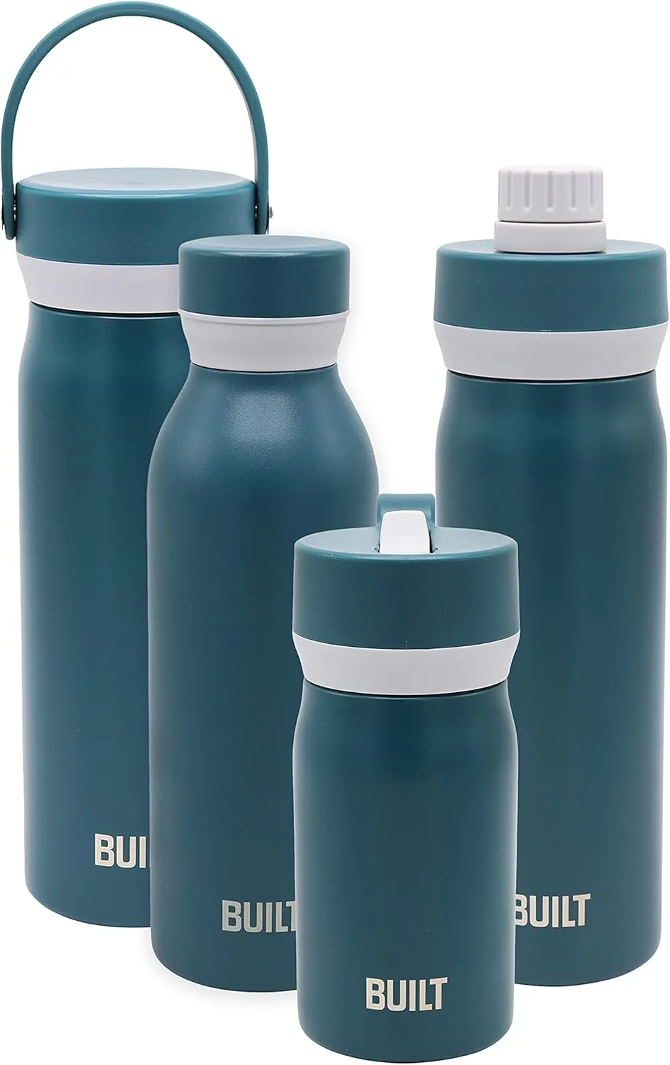 BUILT Cascade Double Wall Vacuum Insulated Stainless Steel Wide Mouth Water Bottle with Comfort Grip and Chug Lid and Carry Handle, 20 ounces