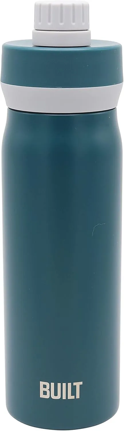 BUILT Cascade Double Wall Vacuum Insulated Stainless Steel Wide Mouth Water Bottle with Comfort Grip and Chug Lid and Carry Handle, 20 ounces