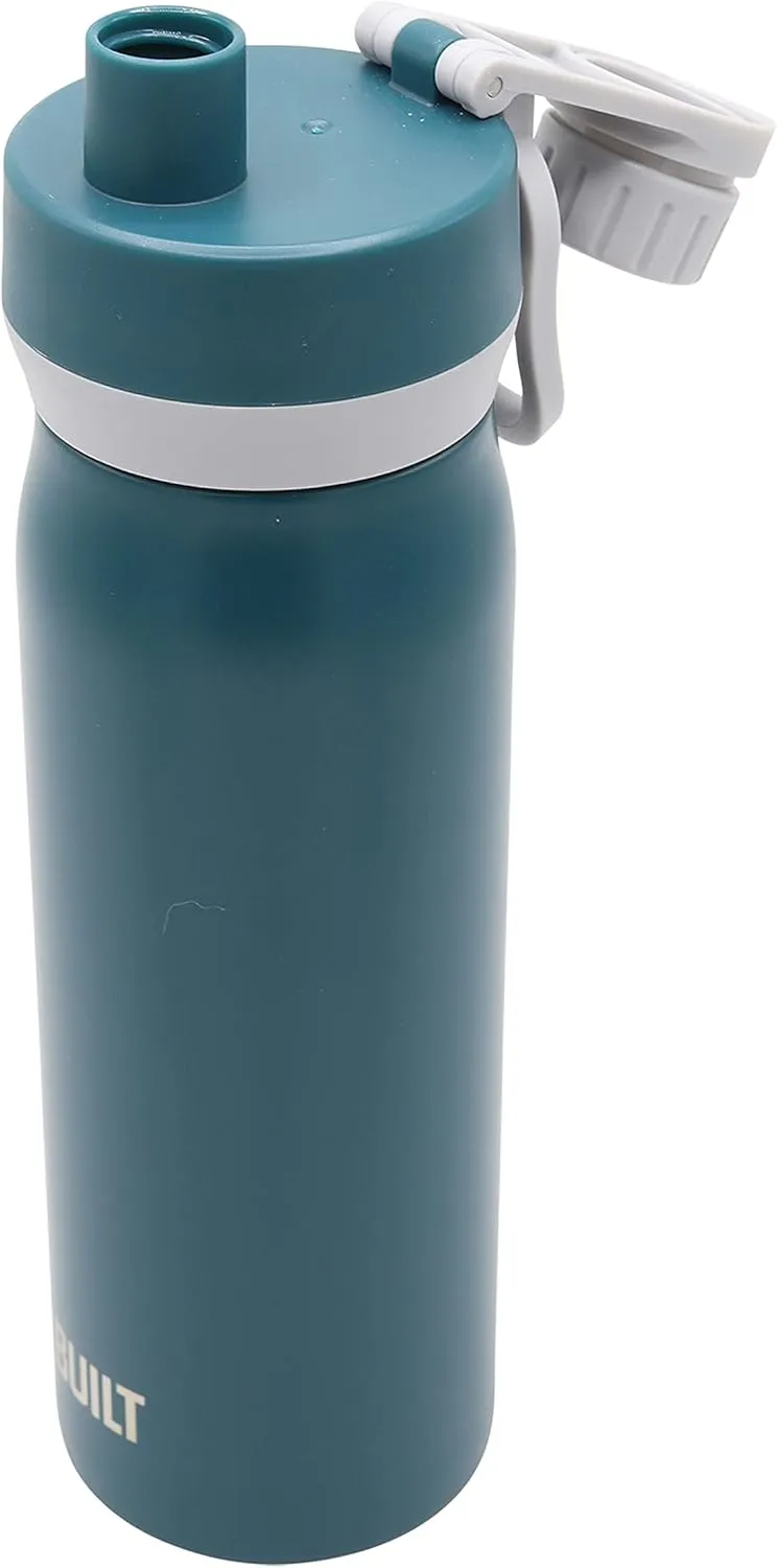 BUILT Cascade Double Wall Vacuum Insulated Stainless Steel Wide Mouth Water Bottle with Comfort Grip and Chug Lid and Carry Handle, 20 ounces