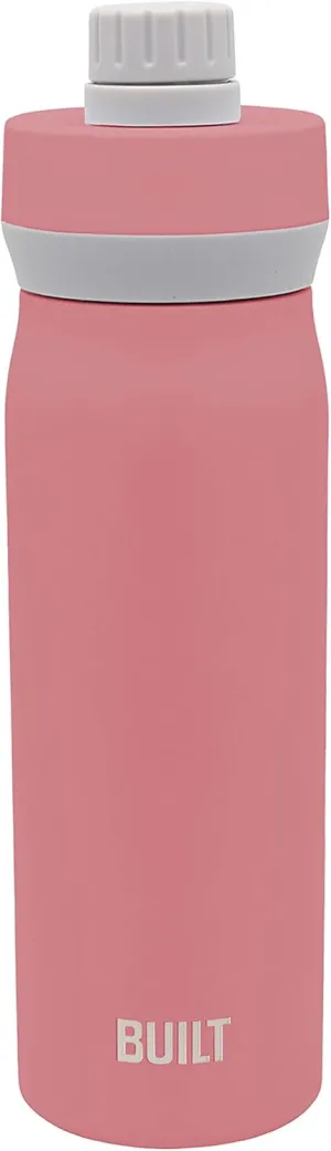 BUILT Cascade Double Wall Vacuum Insulated Stainless Steel Wide Mouth Water Bottle with Comfort Grip and Chug Lid and Carry Handle, 20 ounces