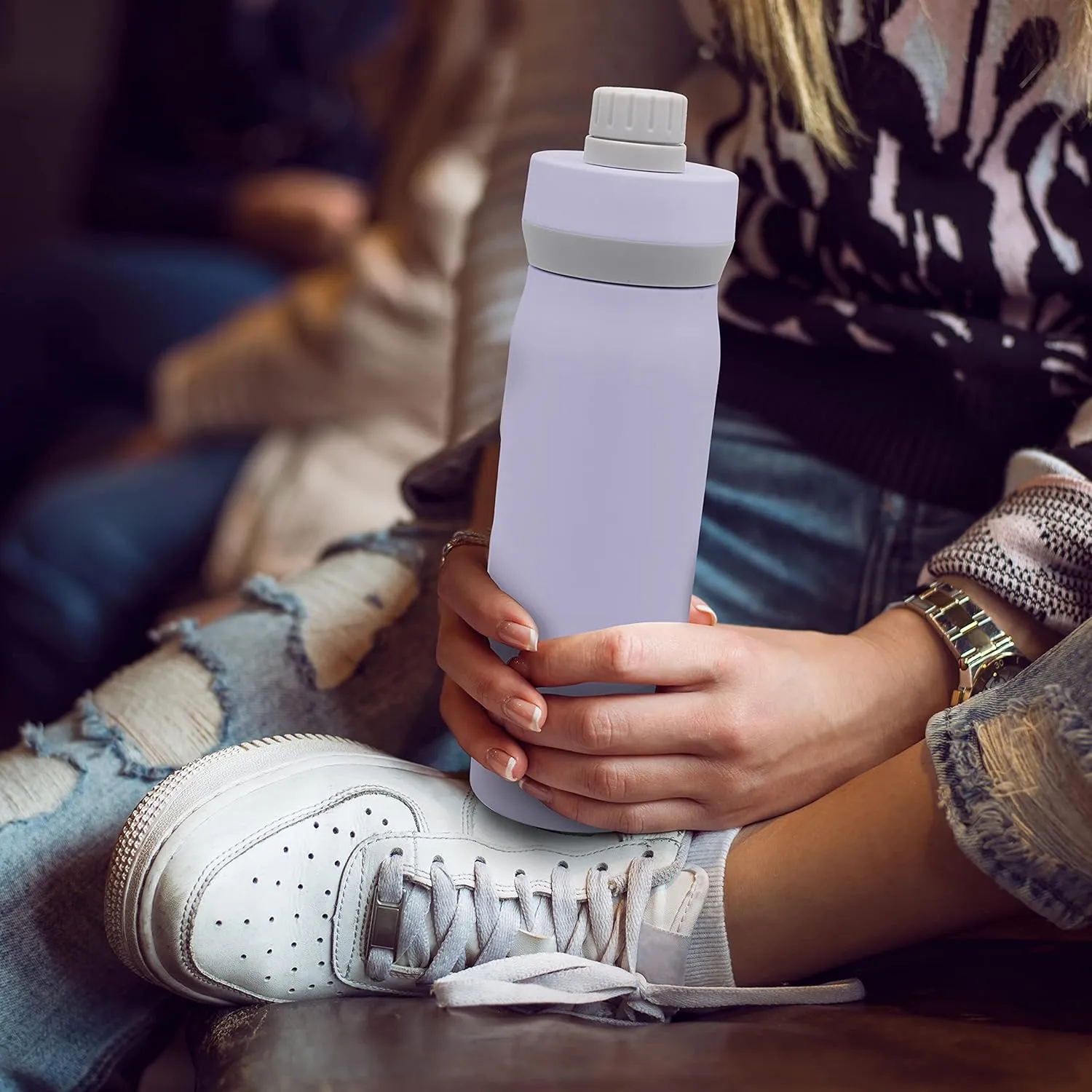 BUILT Cascade Double Wall Vacuum Insulated Stainless Steel Wide Mouth Water Bottle with Comfort Grip and Chug Lid and Carry Handle, 20 ounces