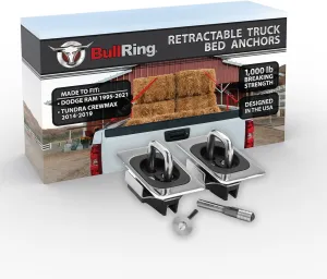 Bull Ring Stainless Steel Flush Fit Retractable Truck Bed Tie Down Anchors for 1995  Dodge Ram & 2014-19 Tundra CrewMax, Rail Cap Required (1 Pair)