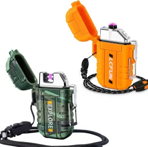 Bundle for Outdoor Lovers-Camouflage and Orange Waterproof Lighter for Camping, Survival, Tactical