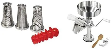Bundle of Weston 4 Piece Accessory Kit for Tomato Press and Sauce Maker,Silver   Weston Metal Tomato Strainer, 1 Gallon Hopper, Stainless Steel