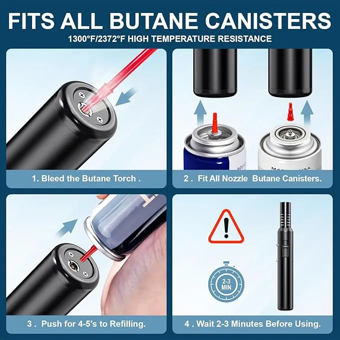 Butane Torch Lighter, Refillable Kitchen Blow Torch with Safety Lock & Adjustable Flame for DIY BBQ Baking Desserts and Soldering Camping(No Prefilled)