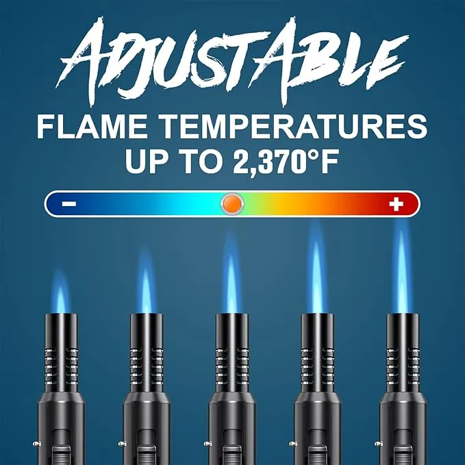 Butane Torch Lighter, Refillable Kitchen Blow Torch with Safety Lock & Adjustable Flame for DIY BBQ Baking Desserts and Soldering Camping(No Prefilled)