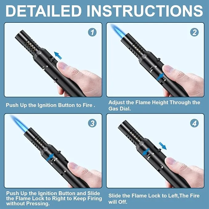 Butane Torch Lighter, Refillable Kitchen Blow Torch with Safety Lock & Adjustable Flame for DIY BBQ Baking Desserts and Soldering Camping(No Prefilled)