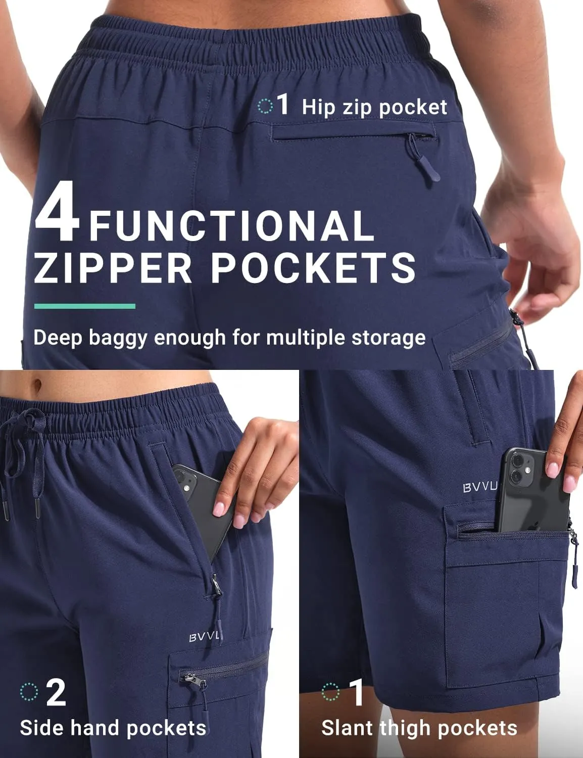 BVVU Women's Hiking Cargo Shorts Lightweight 7" Athletic Shorts for Women Quick Dry Casual Travel with Pockets