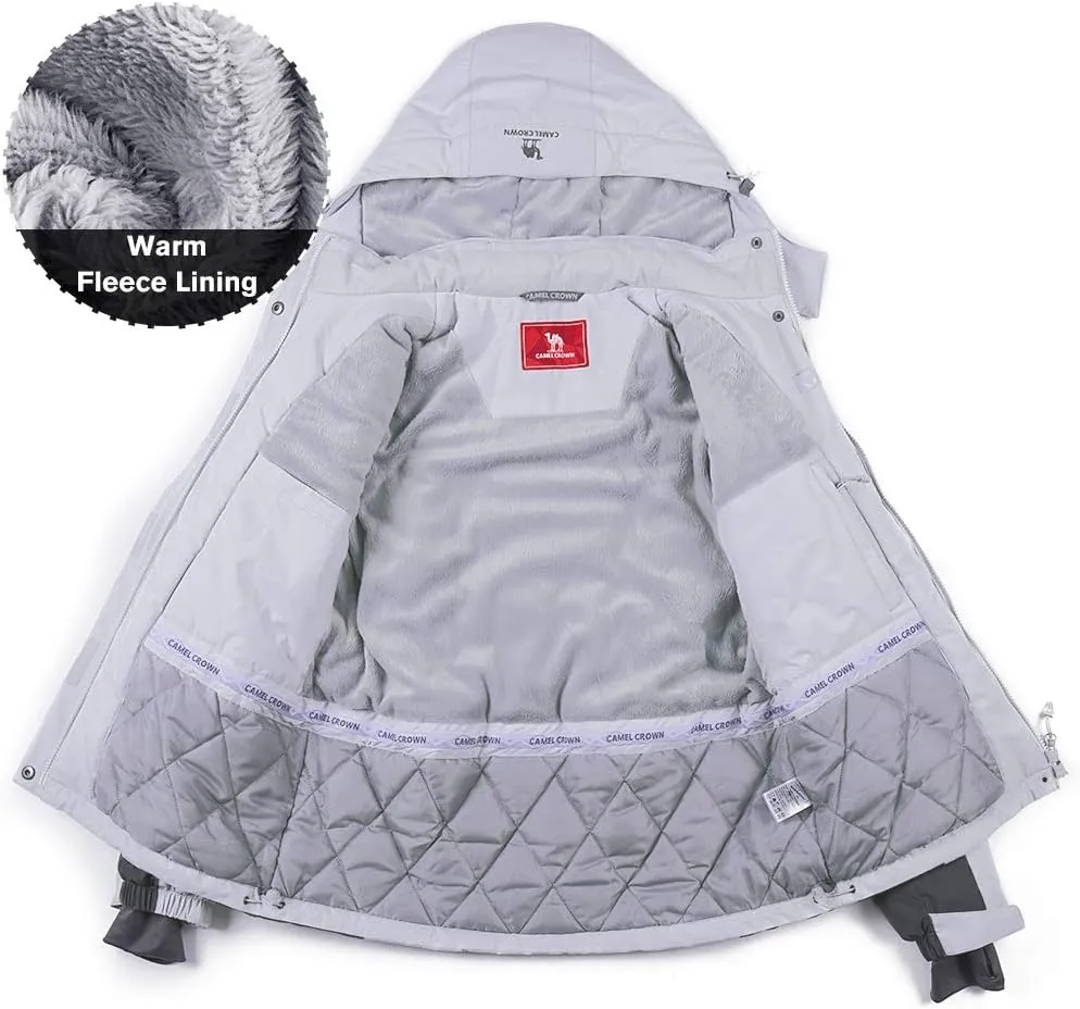 CAMEL CROWN Women’s Mountain Snow Waterproof Ski Jacket Detachable Hood Windproof Fleece Parka Rain Jackt Winter Coat