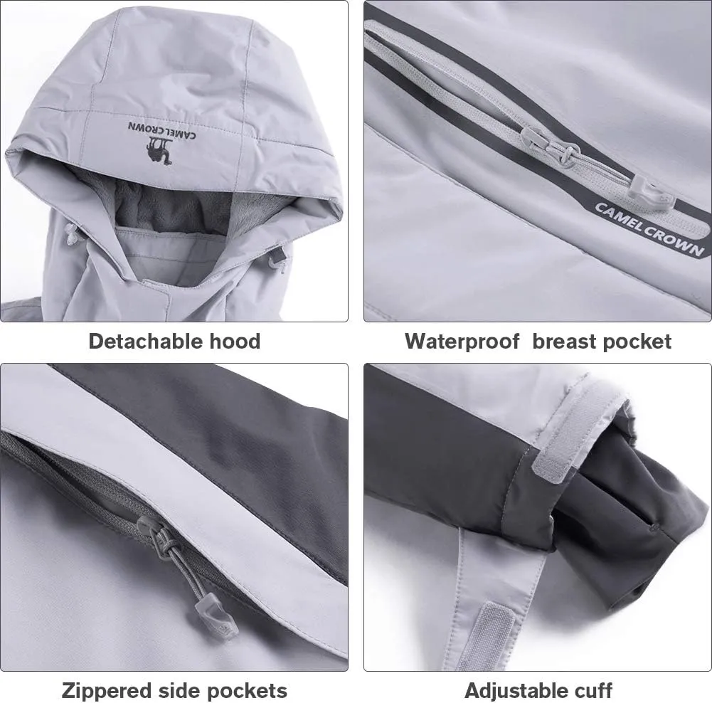 CAMEL CROWN Women’s Mountain Snow Waterproof Ski Jacket Detachable Hood Windproof Fleece Parka Rain Jackt Winter Coat