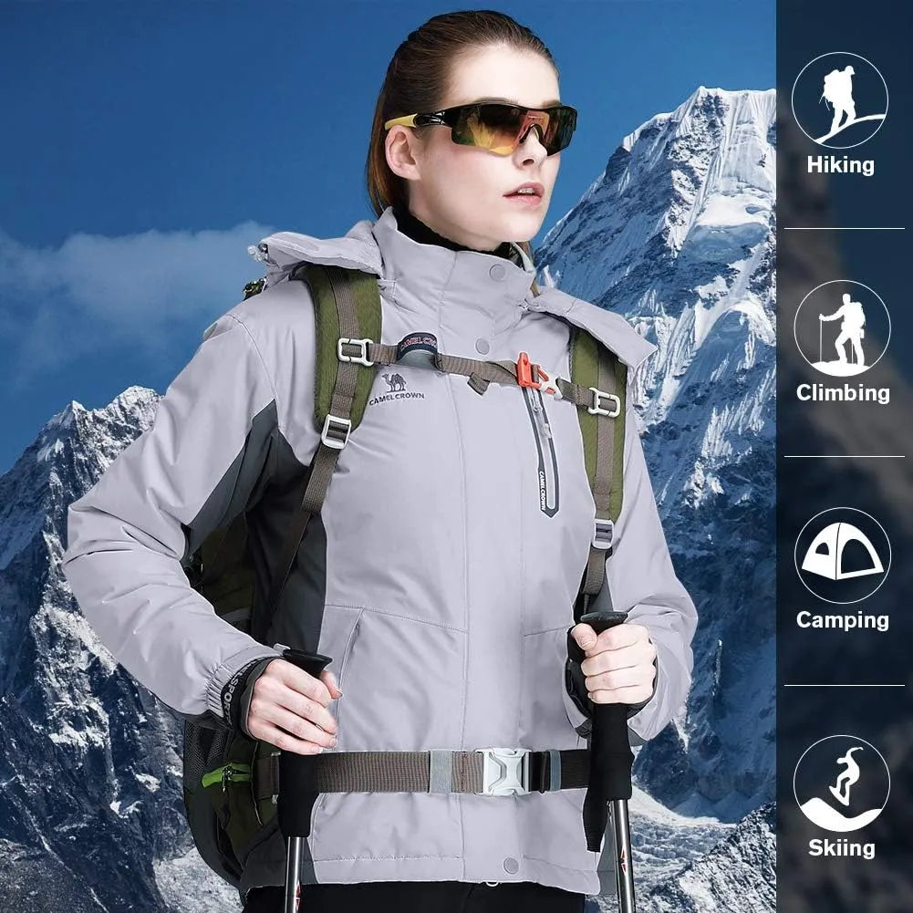 CAMEL CROWN Women’s Mountain Snow Waterproof Ski Jacket Detachable Hood Windproof Fleece Parka Rain Jackt Winter Coat