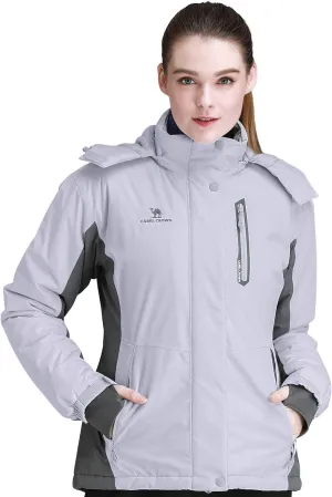 CAMEL CROWN Women’s Mountain Snow Waterproof Ski Jacket Detachable Hood Windproof Fleece Parka Rain Jackt Winter Coat