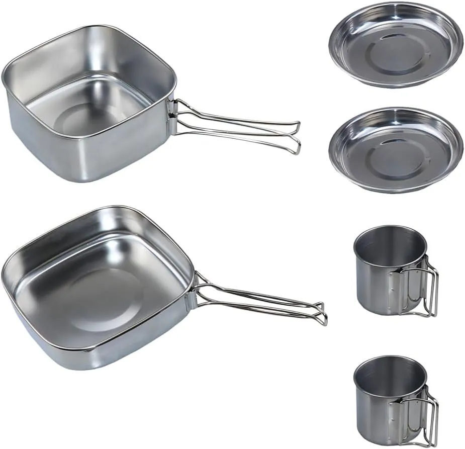 Camping Cooking Mess Kit, 6Pcs Picnic Camping Dishes Set, Cup   Plate   Soup Pot   Frying Pan, with Storage Bag for Hiking Backpacking Picnic Camping