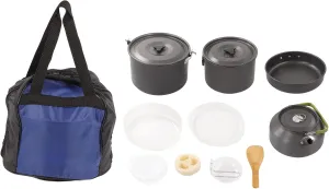 Camping Cooking Set with Hard Alumina Pots, Stainless Steel Handle, Fast Boiling, Large Capacity for 5 6 People, Complete Mess Kit with Storage for Outdoor Activities