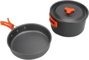 Camping Cooking Set with Tea Kettle, Frying Pan, Pot, Portable Cookware for 2-3 People, Lightweight, Compact, Anodized Aluminum Outdoor Essential Thing