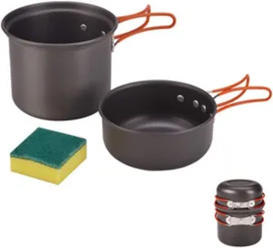 Camping Cookware Camping Cookware Mess Kit Nonstick Lightweight Backpacking Cooking Set Outdoor Cook for Family Hiking Picnic Outdoor Camping Cookware (Color : Orange, Size : 1-2 People) (Orange 1)