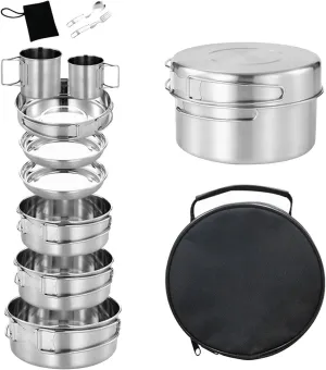 Camping Cookware Mess Kit Camping Bowls Multipurpose with Folding Handle Cooking Utensils Cooking Kit for Dinner Indoor Rvs