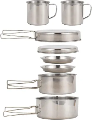 Camping Cookware Mess Kit, Camping Cookware Mess Kit 8PCS Stainless Steel Cooking Pot and Pan Set with Plates Cups for Outdoor Camping Hiking Backpacking
