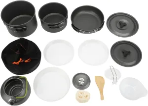 Camping Cookware Mess Kit for Backpacking Gear, Camping Accessories, Portable Outdoor Camping Mess Kit with Folding Handle Suitable for 4 to 5 People Backpacking Picnic