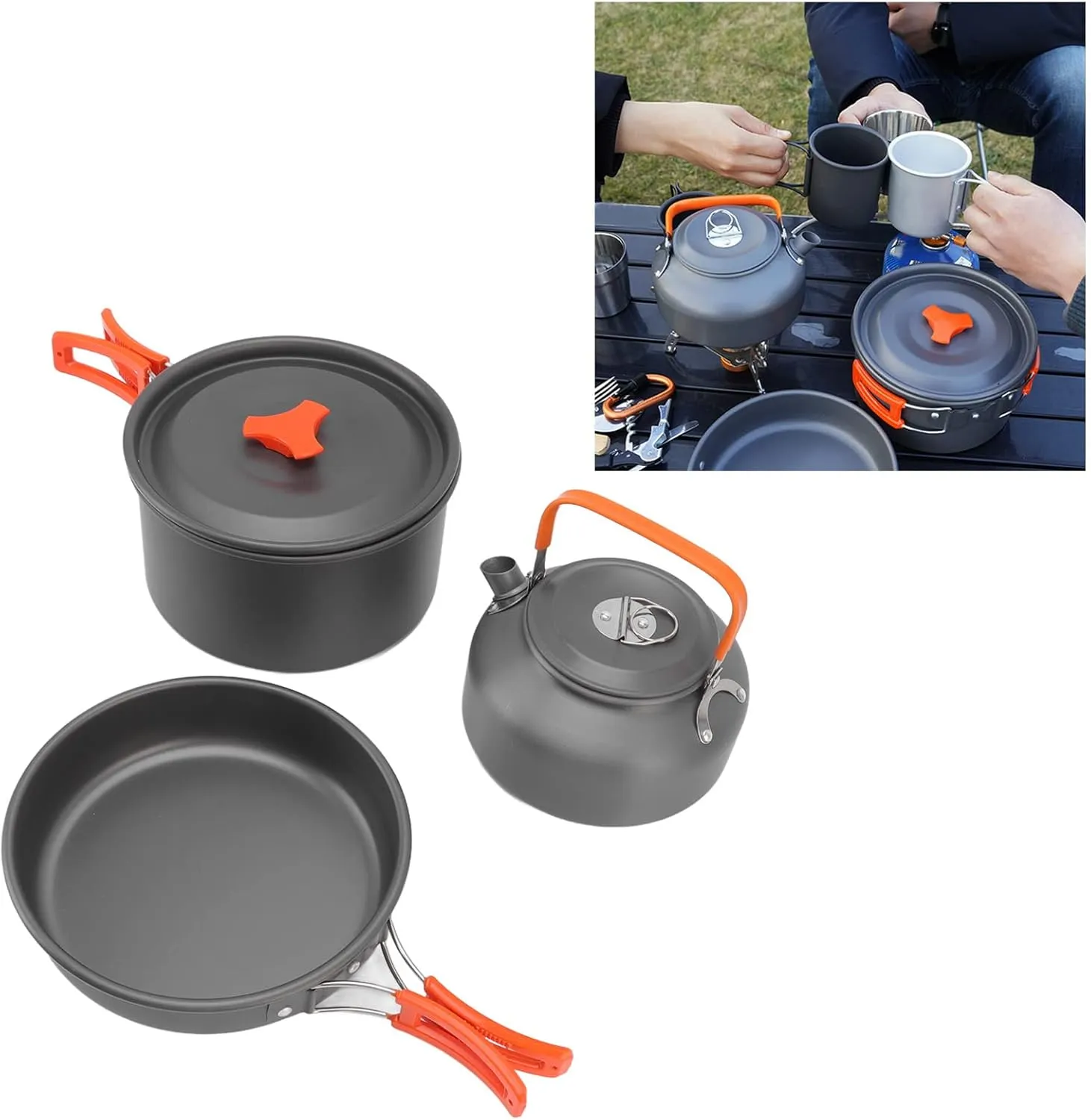 Camping Cookware Mess Kit for Backpacking Gear, Camping Accessories, Portable Outdoor Camping Mess Kit with Tableware Non Stick Camping Pot Set for Picnic Fishing