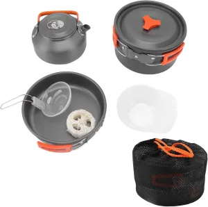 Camping Cookware Mess Kit for Backpacking Gear, Camping Accessories, Portable Outdoor Camping Mess Kit with Tableware Non Stick Camping Pot Set for Picnic Fishing