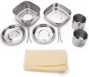 Camping Cookware Mess Kit, Non-Stick Lightweight Pots Pan Kettle, 6Pcs Stainless Steel Camping Accessories Portable Durable Anti‑Corrosion Camp Cooking Set