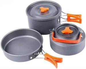 Camping Cookware Mess Kit Nonstick Backpacking Cooking Set Lightweight Pot Pan Kit Outdoor Cook Gear for Family Hiking Picnic