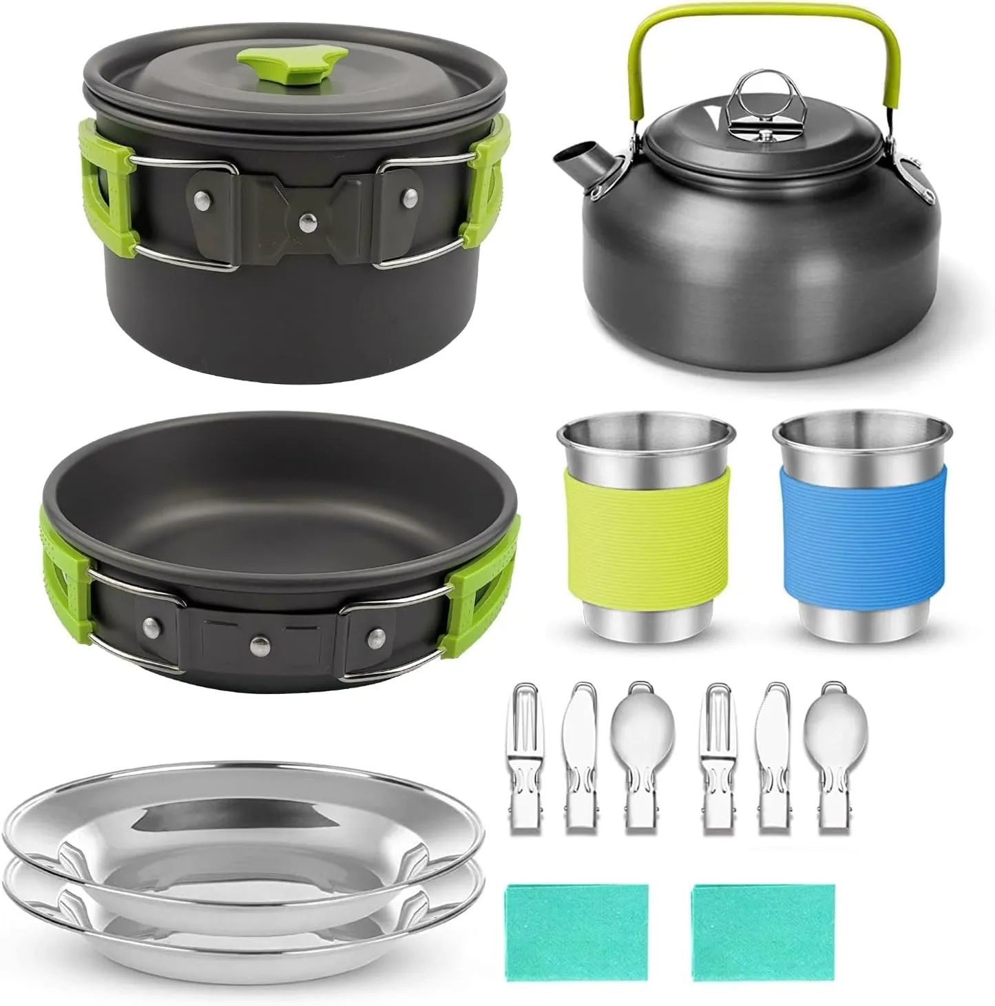 Camping Cookware Mess Kit, Stainless Steel Utensils Camping Tableware Kit, Outdoor Cooking and Picnic, Food Grade Camping Cooking Set, BPA Free Non-Stick Design Large Size Hanging Pot Pan K