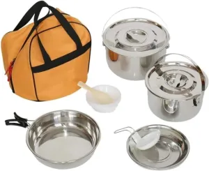 Camping Kitchen Utensil Stainless Steel Folding Handle Hanging Pot Frying Pan Dish Cookware Set Portable Outdoor Camping Picnic for Outdoor Cooking