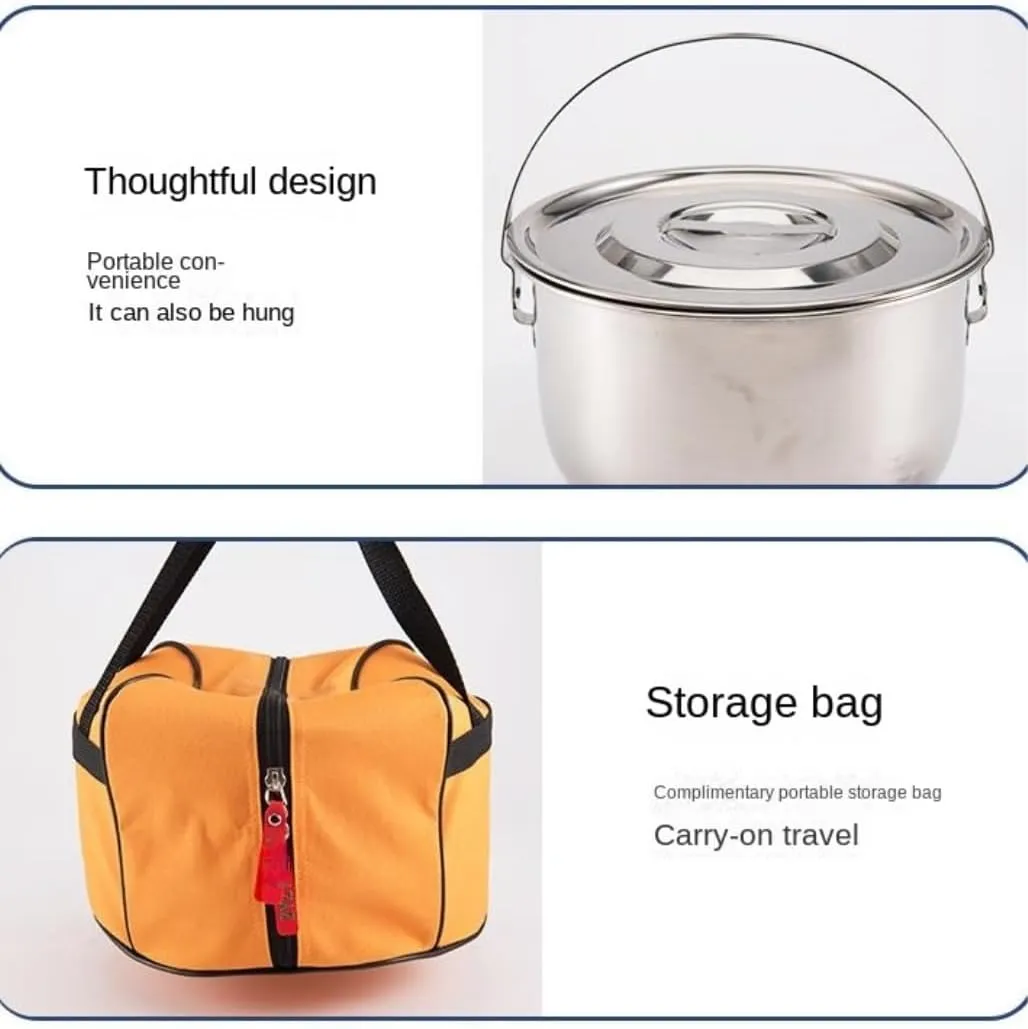 Camping Kitchen Utensil Stainless Steel Folding Handle Hanging Pot Frying Pan Dish Cookware Set Portable Outdoor Camping Picnic for Outdoor Cooking