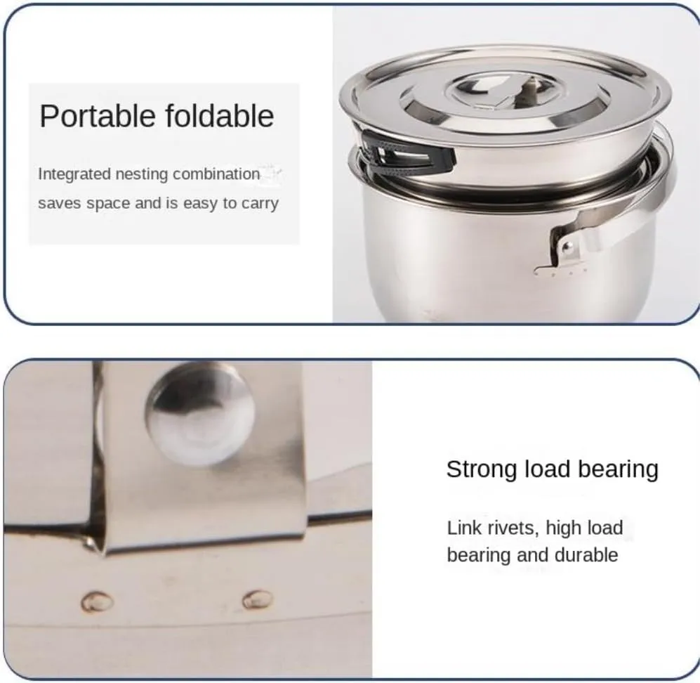 Camping Kitchen Utensil Stainless Steel Folding Handle Hanging Pot Frying Pan Dish Cookware Set Portable Outdoor Camping Picnic for Outdoor Cooking