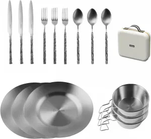 Camping Mess Kit - for Camping 3 Person boy Scout, Camping Essentials with Bowls Plates Cups Forks Spoons and Knives, Camping Cooking Set for Backpacking, Hiking, Picnic