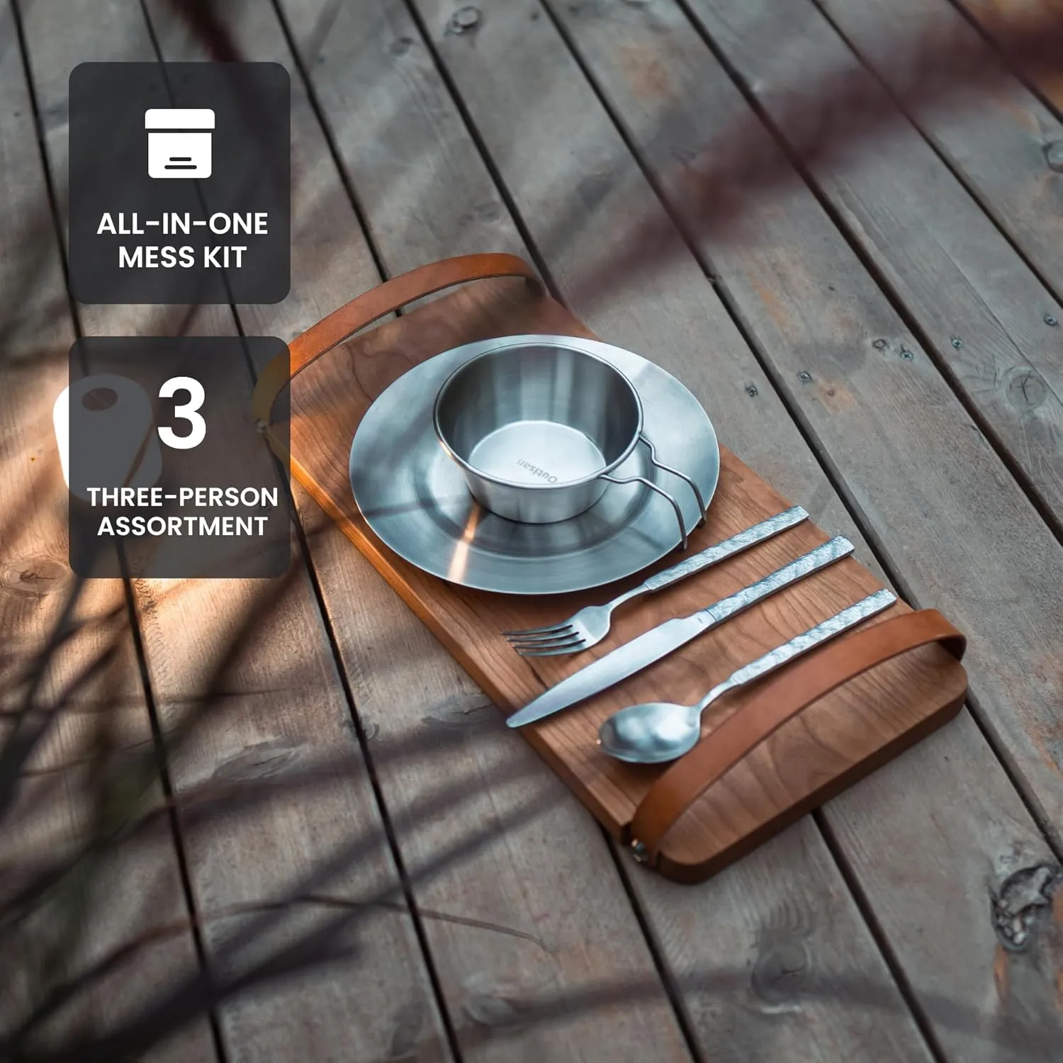 Camping Mess Kit - for Camping 3 Person boy Scout, Camping Essentials with Bowls Plates Cups Forks Spoons and Knives, Camping Cooking Set for Backpacking, Hiking, Picnic