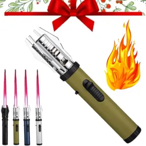 Camping Outdoor Windproof Straight Flame Lighter, 2025 New 360° Inverted Ignition, Adjustable, Suitable for All Environments, Gift for Men, with Gift Box (Green)