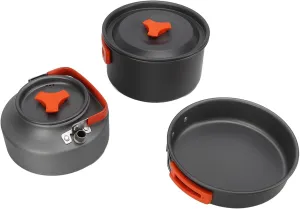 Camping Portable Pot Set, Aluminum Alloy Folding Handles in Cooking Utensils Kit Outdoors with Storage Bags, Pan and Tea Kettle for 2-3 People