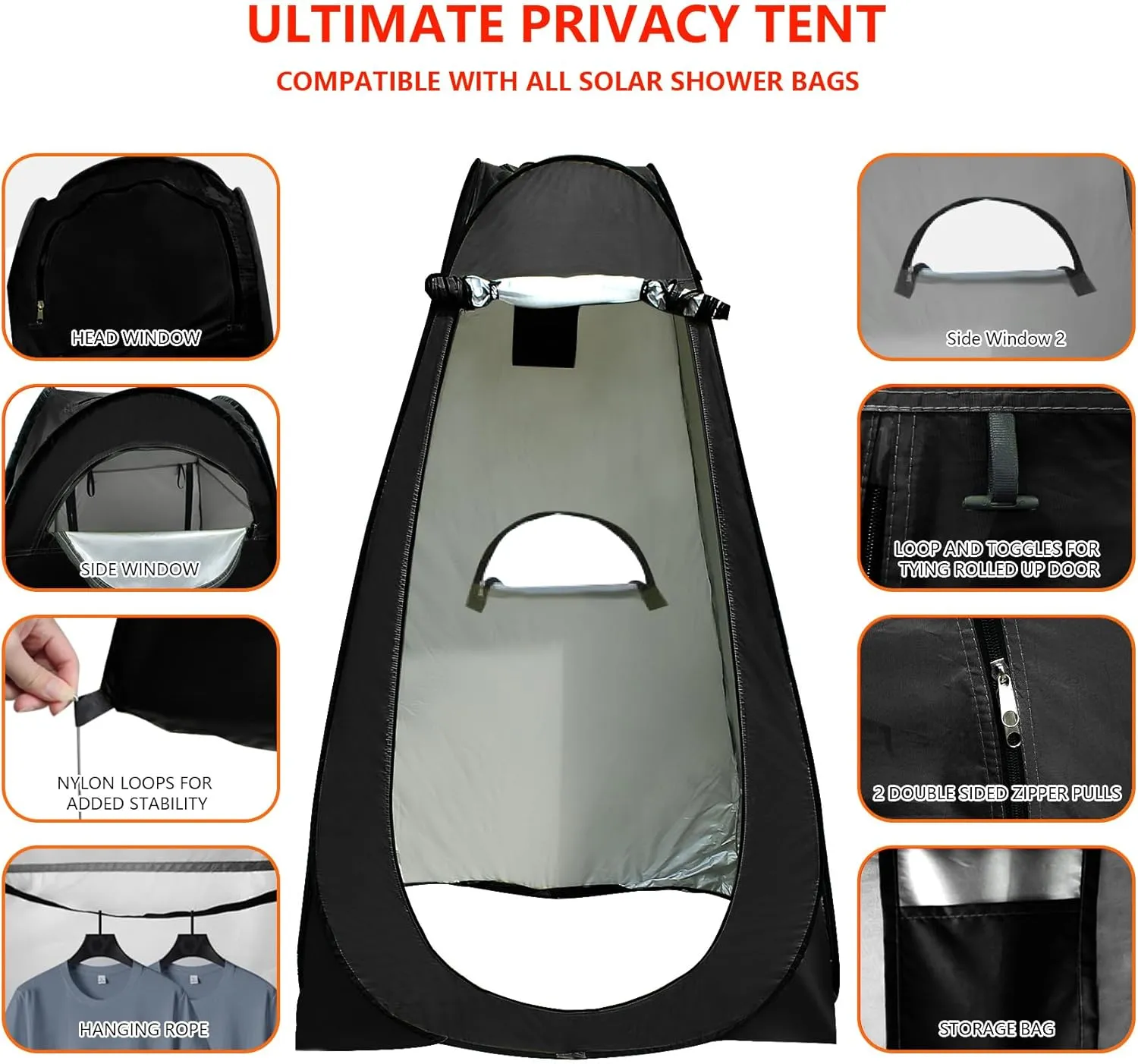 Camping Shower Tent,Pop Up Privacy Tent with Solar Shower Bag,Waterproof Pop Up Shower Tent for Portable Outdoor Toilet Shower Changing Room Sun Shelter Camping (Black/Camouflag/Green)
