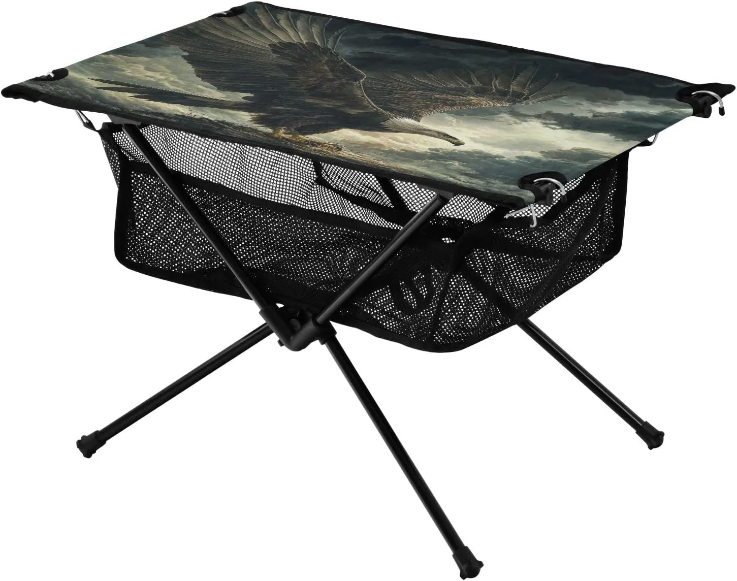 Camping Table Lightweight Portable Folding Table with Mesh Storage Net Black Sky Eagle Vulture Ideal for Camping Hiking Beach Picnic Travel Backyard
