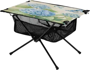 Camping Table Lightweight Portable Folding Table with Mesh Storage Net Butterfly Flower Blue Hydrangea Ideal for Camping Hiking Beach Picnic Travel Backyard