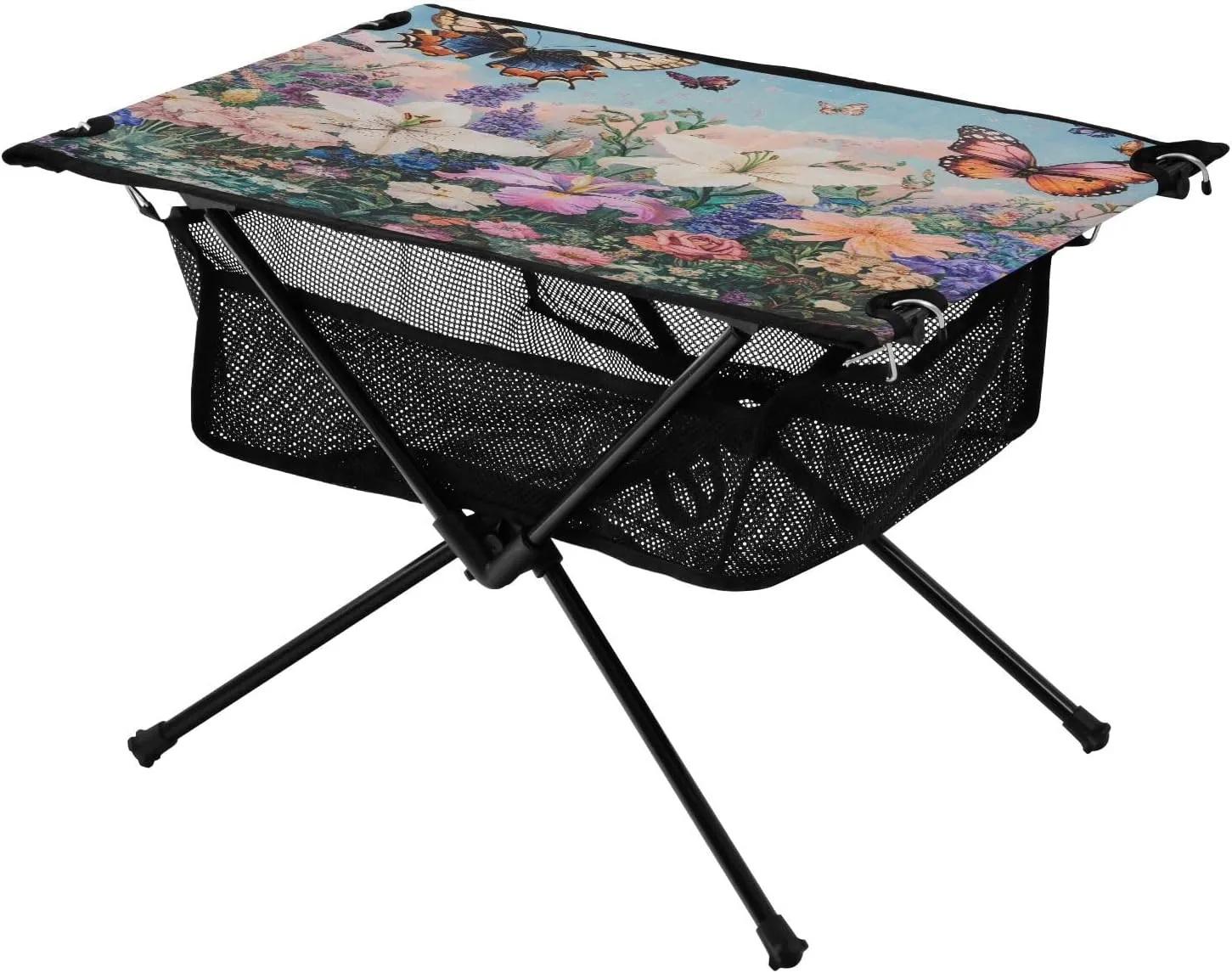 Camping Table Lightweight Portable Folding Table with Mesh Storage Net Butterfly Flower Lily Ideal for Camping Hiking Beach Picnic Travel Backyard