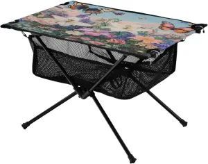 Camping Table Lightweight Portable Folding Table with Mesh Storage Net Butterfly Flower Lily Ideal for Camping Hiking Beach Picnic Travel Backyard