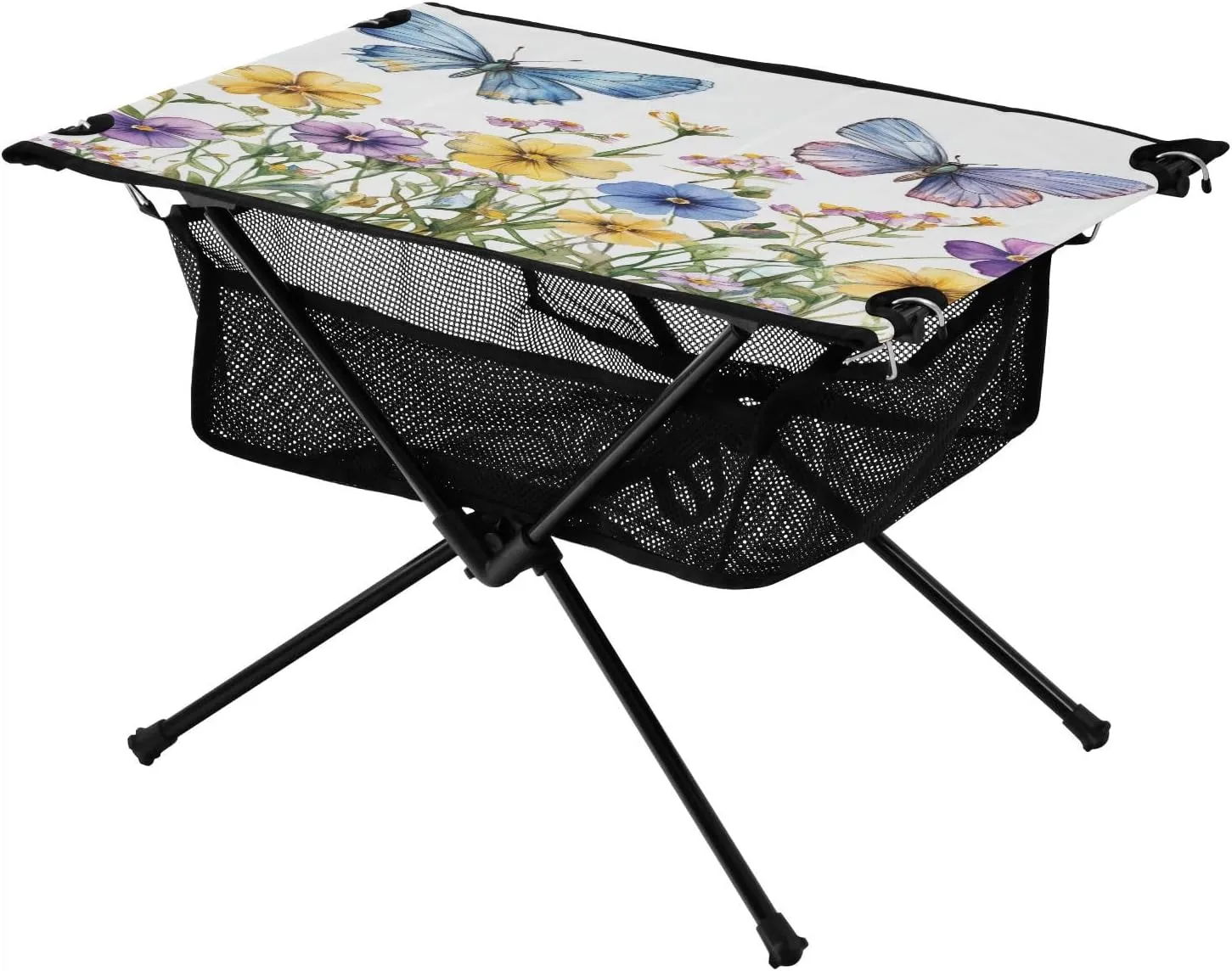 Camping Table Lightweight Portable Folding Table with Mesh Storage Net Butterfly Flower Watercolor Ideal for Camping Hiking Beach Picnic Travel Backyard