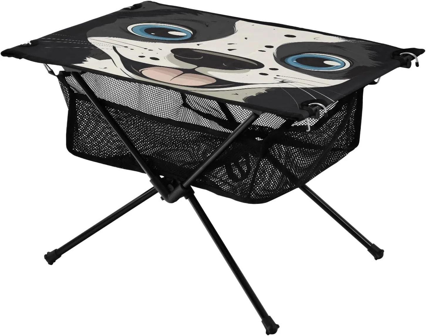 Camping Table Lightweight Portable Folding Table with Mesh Storage Net Cartoon Dog Face Ideal for Camping Hiking Beach Picnic Travel Backyard