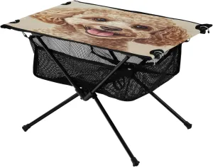 Camping Table Lightweight Portable Folding Table with Mesh Storage Net Curly Haired Poodle Ideal for Camping Hiking Beach Picnic Travel Backyard