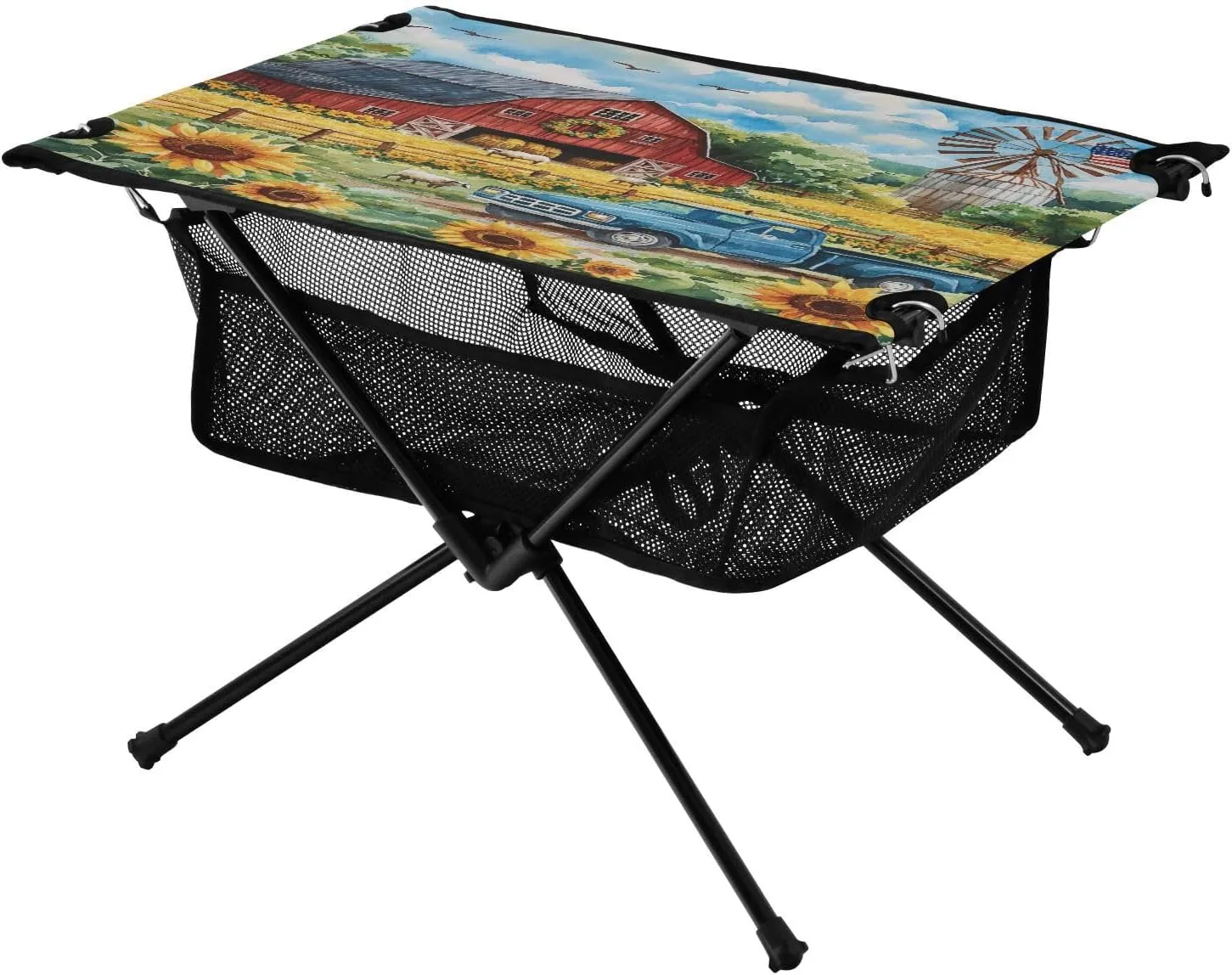 Camping Table Lightweight Portable Folding Table with Mesh Storage Net Flower American Farm Ideal for Camping Hiking Beach Picnic Travel Backyard