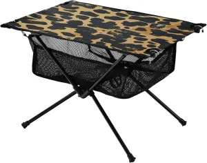 Camping Table Lightweight Portable Folding Table with Mesh Storage Net Leopard Print Ideal for Camping Hiking Beach Picnic Travel Backyard