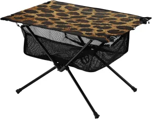 Camping Table Lightweight Portable Folding Table with Mesh Storage Net Leopard Print Skin Ideal for Camping Hiking Beach Picnic Travel Backyard