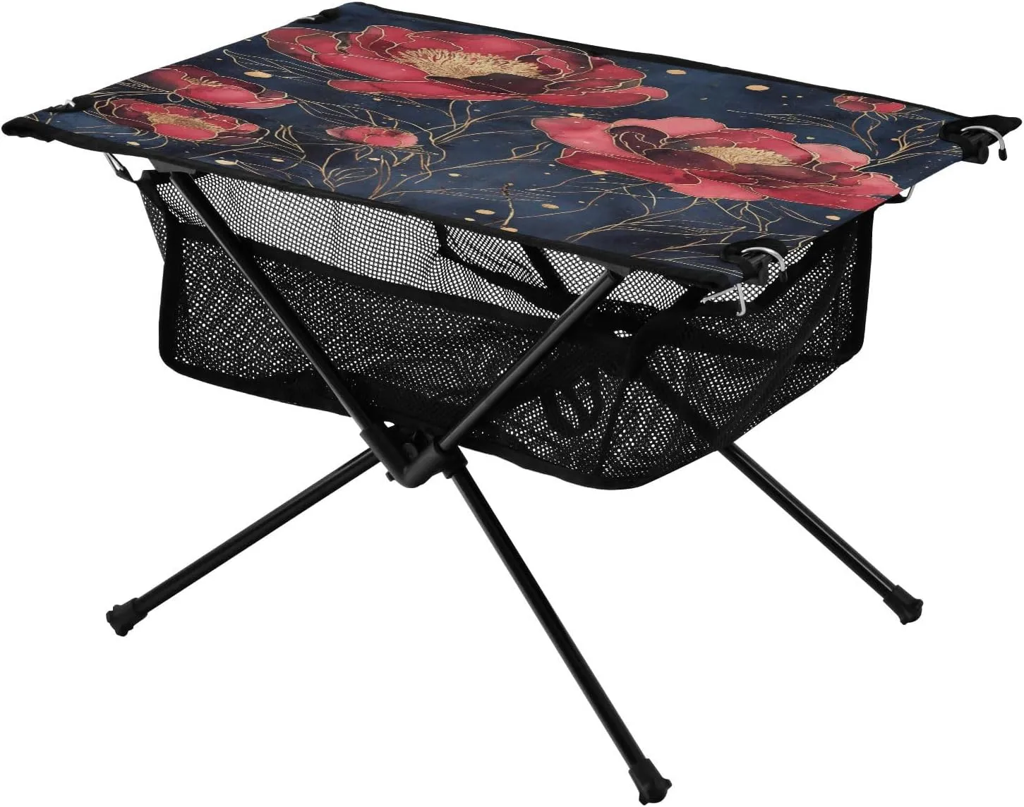 Camping Table Lightweight Portable Folding Table with Mesh Storage Net Poppy Flower Gold Ideal for Camping Hiking Beach Picnic Travel Backyard