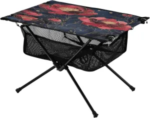 Camping Table Lightweight Portable Folding Table with Mesh Storage Net Poppy Flower Gold Ideal for Camping Hiking Beach Picnic Travel Backyard